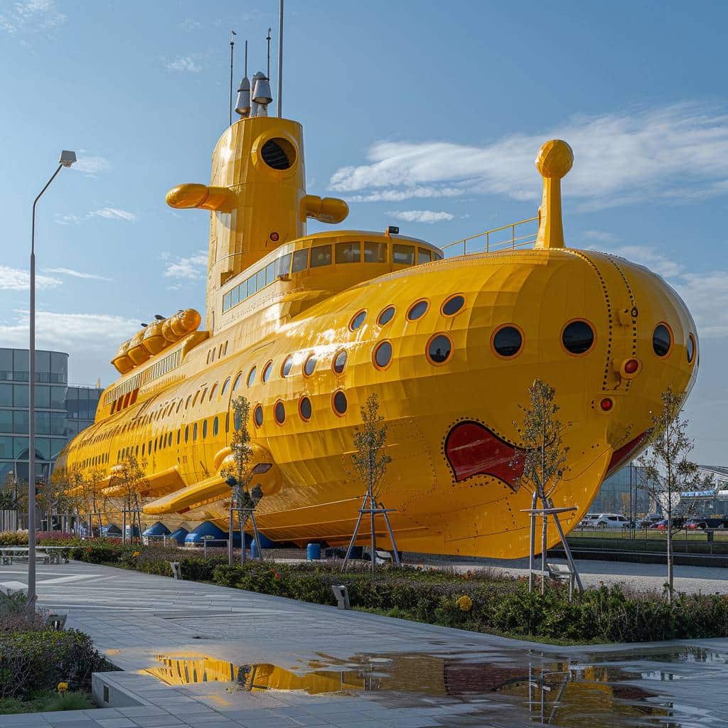 La statue du yellow submarine à l’aéroport John Lennon