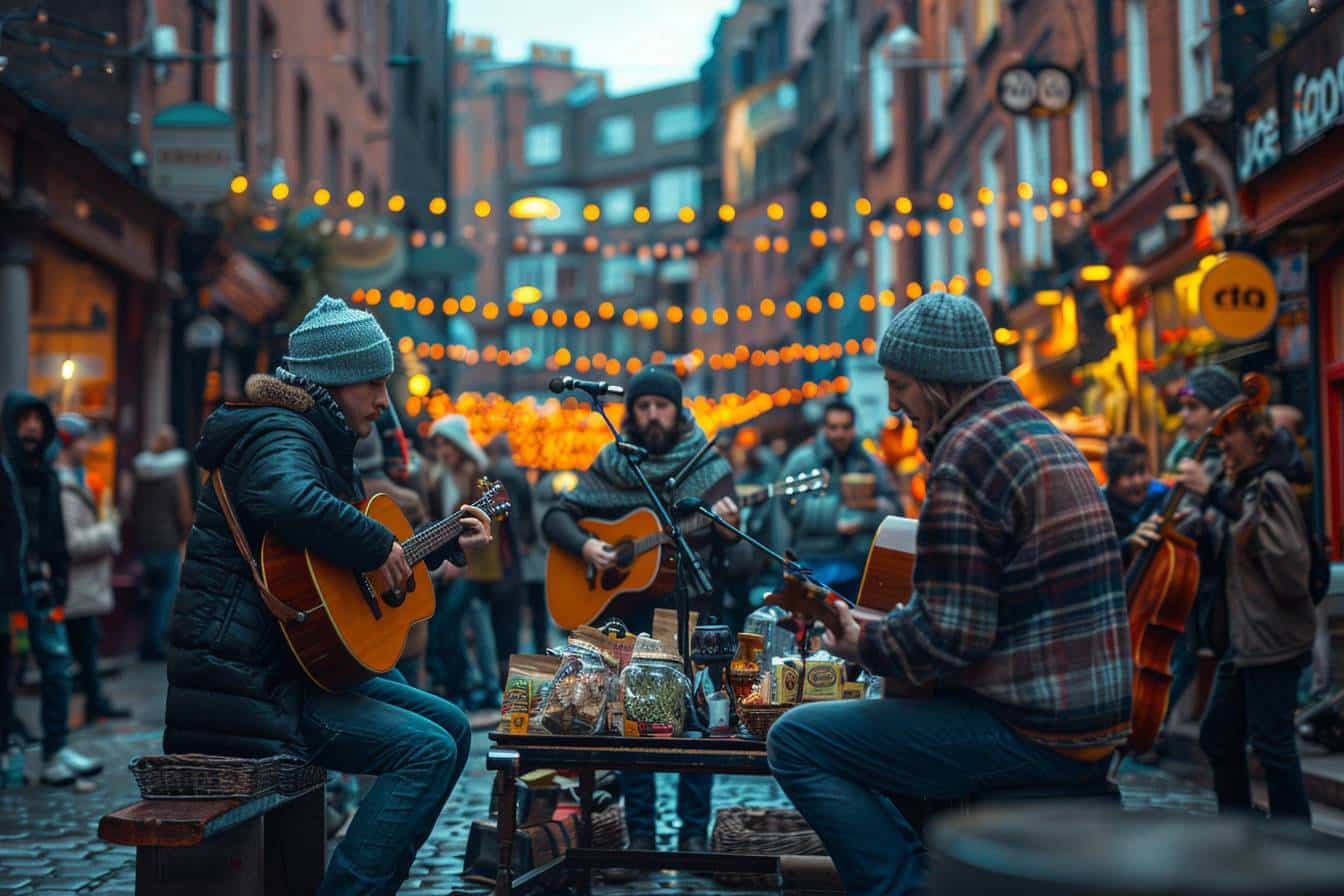 Rue animée avec boutiques et passants vivants