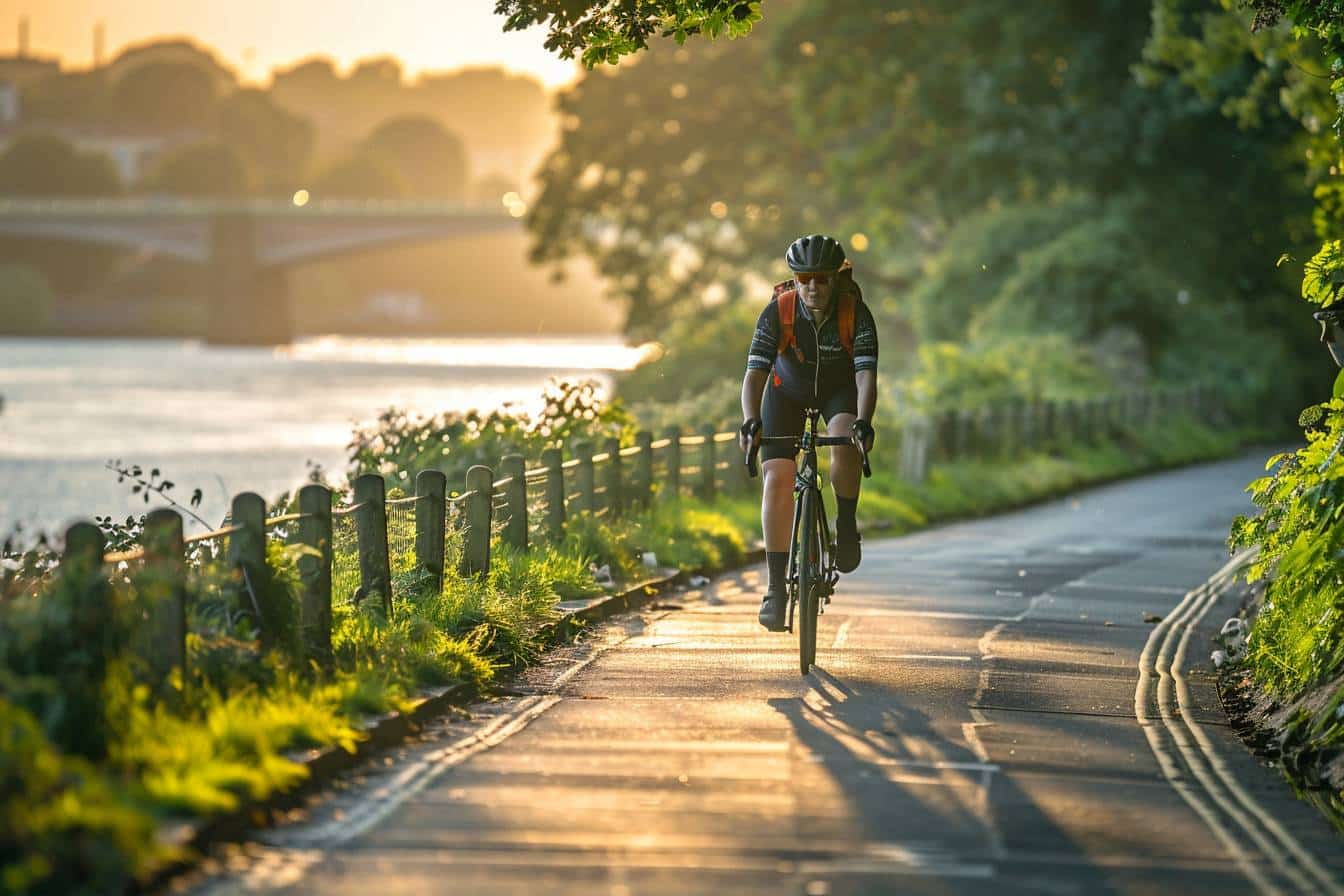 Vélo sur un chemin à Liverpool avec des cyclistes  
Itinéraires cyclables animés dans la ville de Liverpool